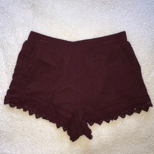 BURGUNDY LACE SHORTS